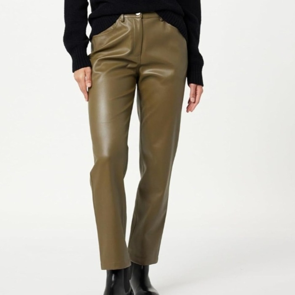 The Drop Faux Leather Pants Olive Green Capers Olive Women's Size 24